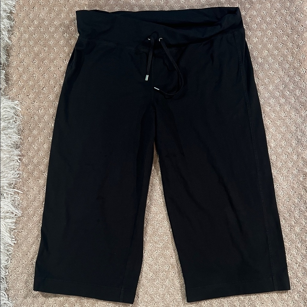 Casual Black Drawstring Cropped Pants